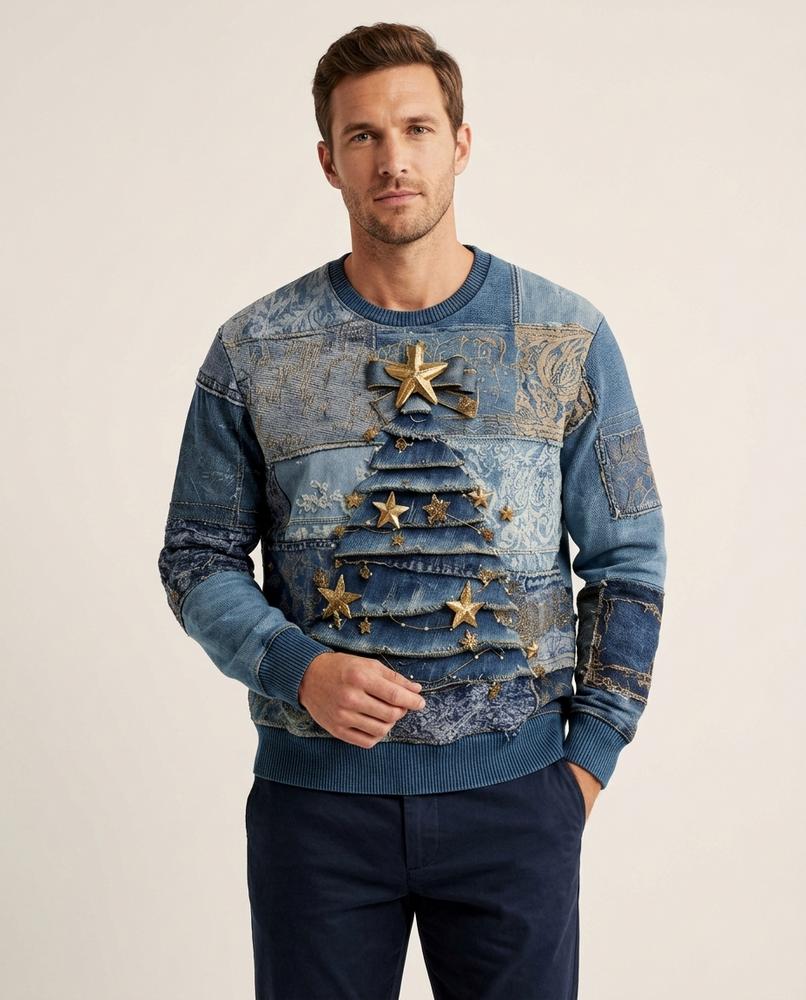 Lands Fashion - Dohor | Patchwork Denim Sweater Men