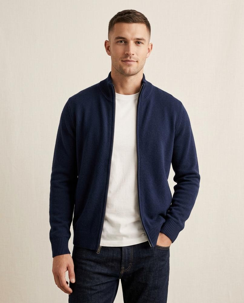 Lands Fashion - Zevel | Zip-Up Fine-Knit Knit Cardigan Men