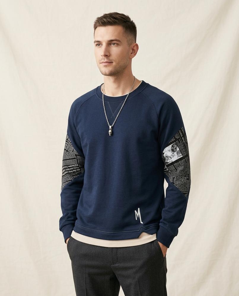 Lands Fashion - Depel | Printed-Sleeve Relaxed-Fit Sweatshirt Men