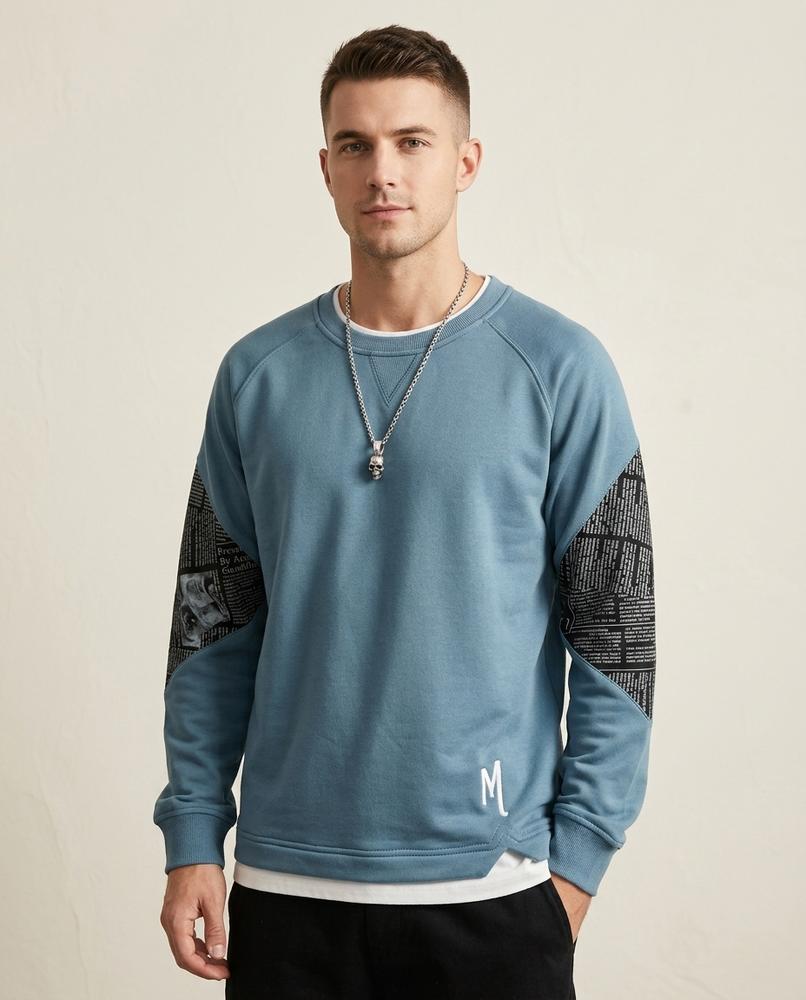 Lands Fashion - Depel | Printed-Sleeve Relaxed-Fit Sweatshirt Men