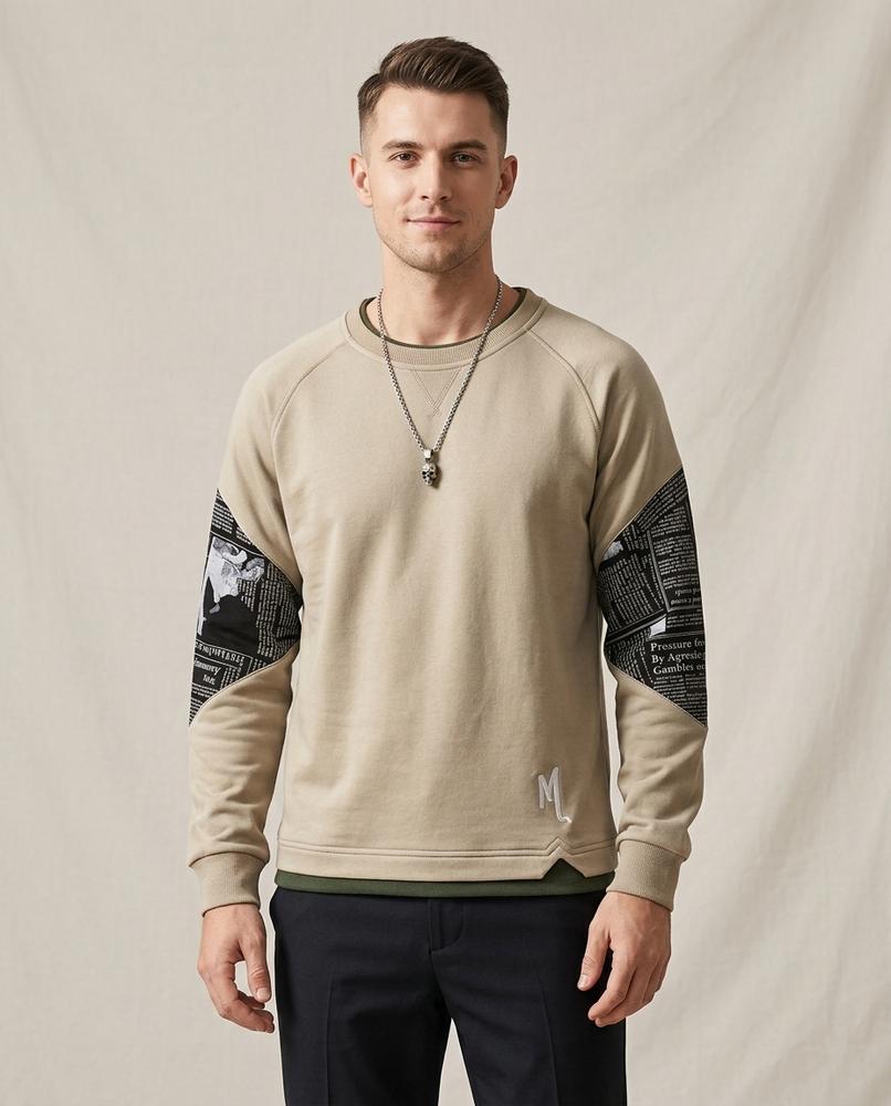 Lands Fashion - Depel | Printed-Sleeve Relaxed-Fit Sweatshirt Men
