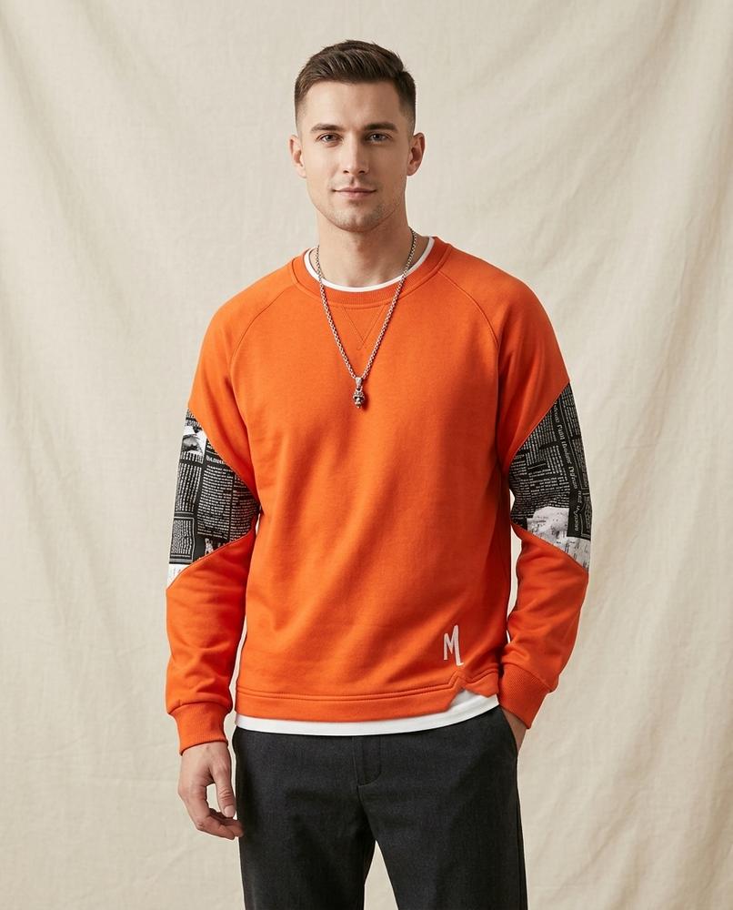 Lands Fashion - Depel | Printed-Sleeve Relaxed-Fit Sweatshirt Men