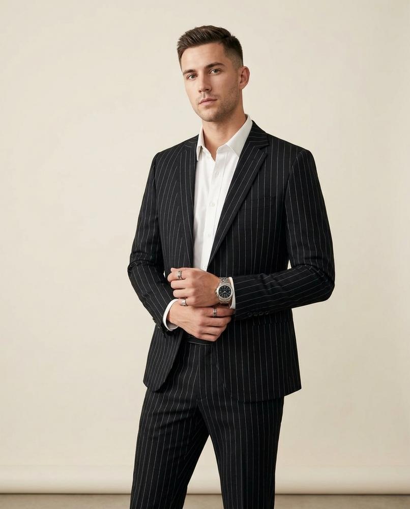 Lands Fashion - Eaver | Pinstriped Slim Fit Suit Men
