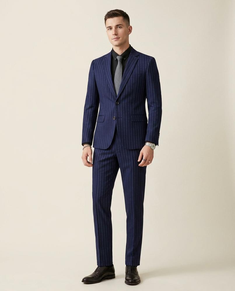 Lands Fashion - Eaver | Pinstriped Slim Fit Suit Men