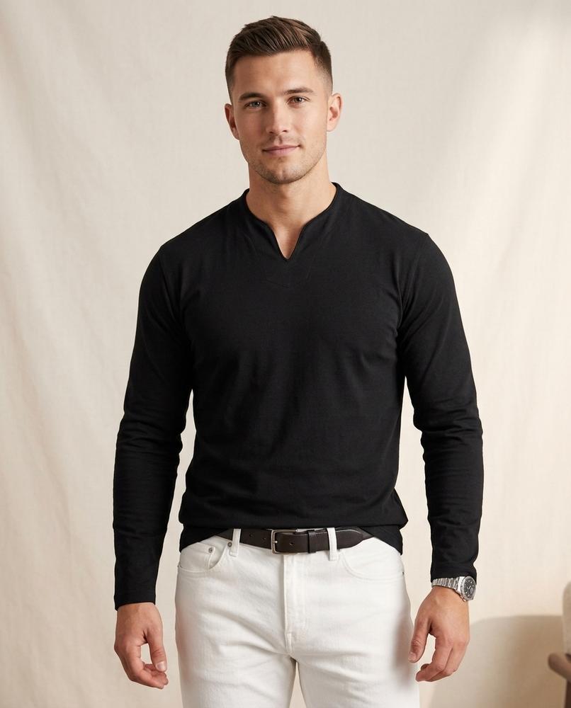 Lands Fashion - Rabod | Long-Sleeved Split-Neck T-Shirt Men