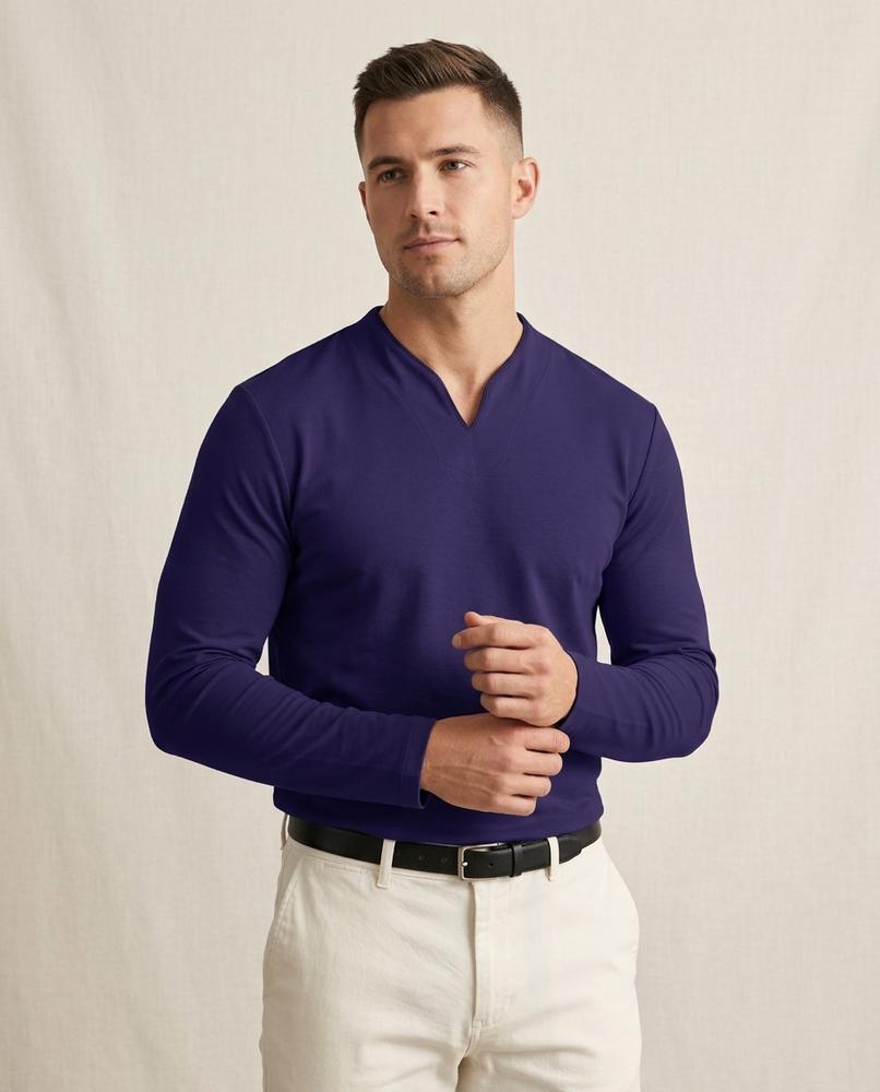 Lands Fashion - Rabod | Long-Sleeved Split-Neck T-Shirt Men
