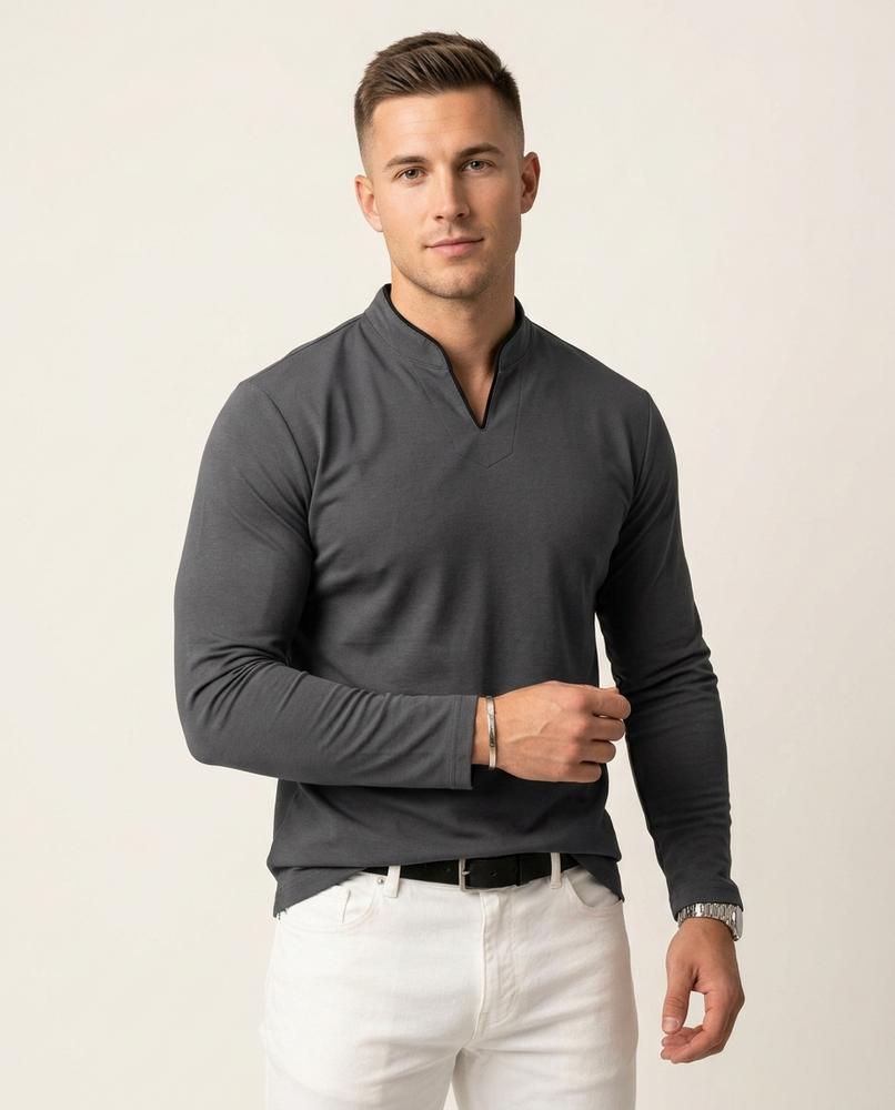 Lands Fashion - Rabod | Long-Sleeved Split-Neck T-Shirt Men