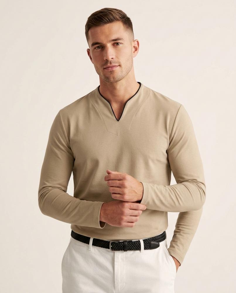 Lands Fashion - Rabod | Long-Sleeved Split-Neck T-Shirt Men