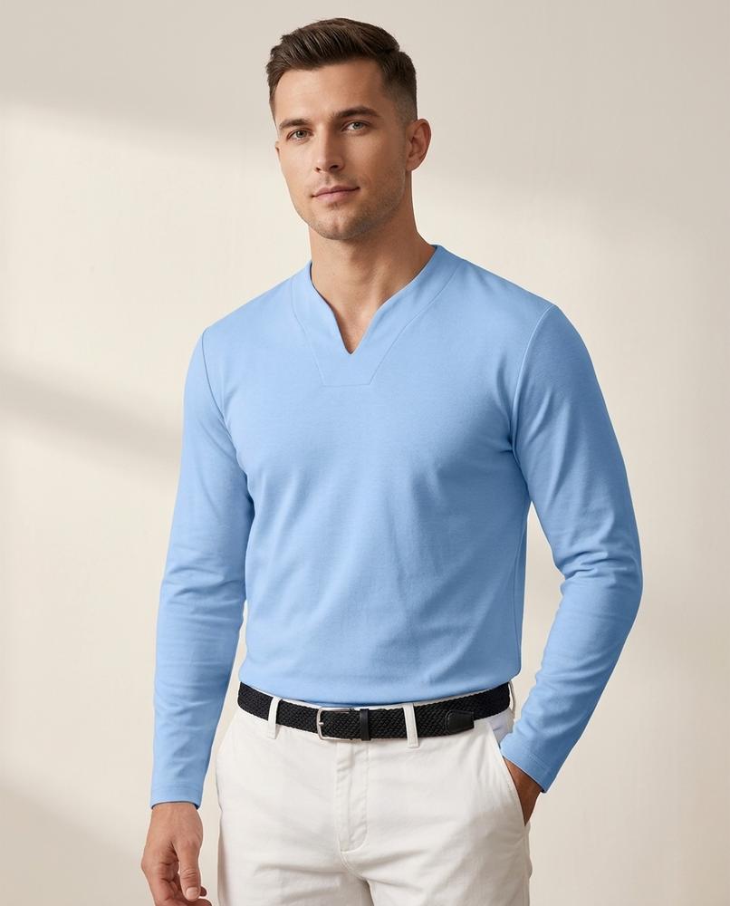 Lands Fashion - Rabod | Long-Sleeved Split-Neck T-Shirt Men