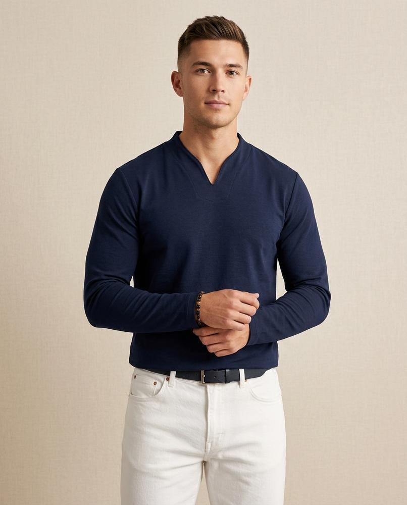 Lands Fashion - Rabod | Long-Sleeved Split-Neck T-Shirt Men
