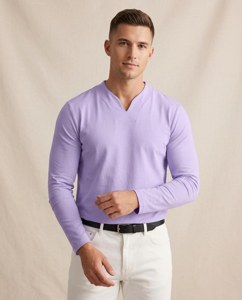 Lands Fashion - Rabod | Long-Sleeved Split-Neck T-Shirt Men