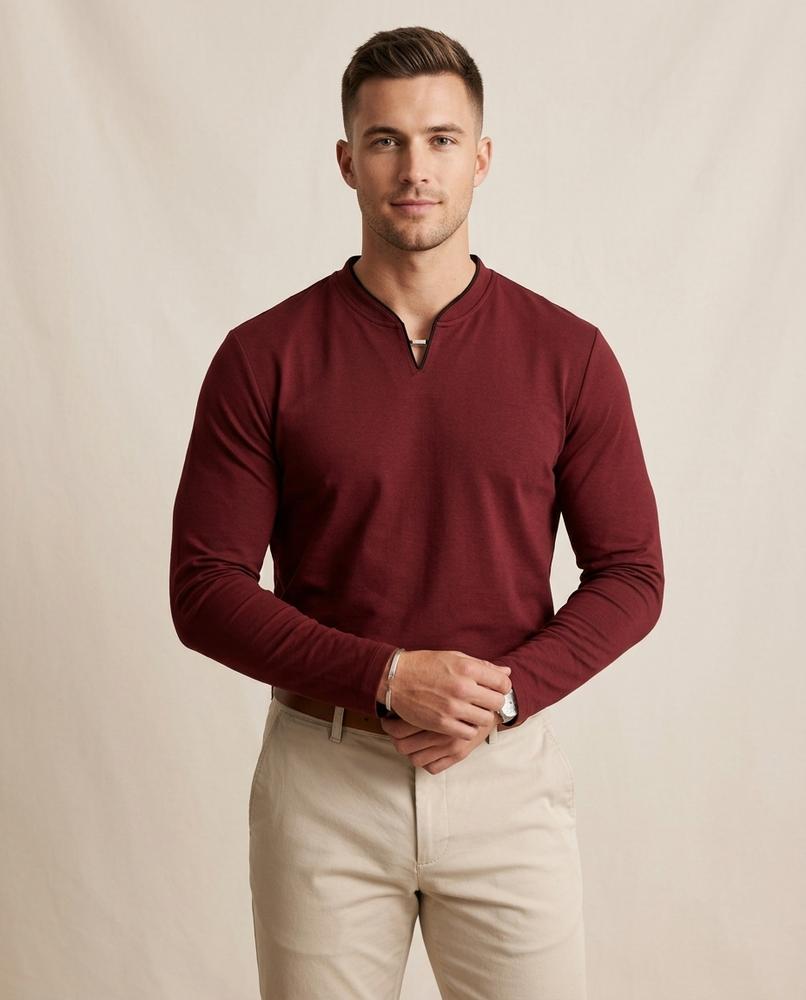 Lands Fashion - Rabod | Long-Sleeved Split-Neck T-Shirt Men