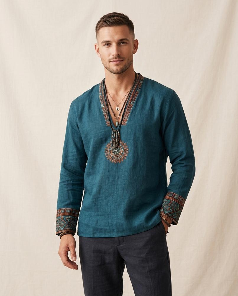 Lands Fashion - Zigak | Embroidered V-Neck Tunic Men