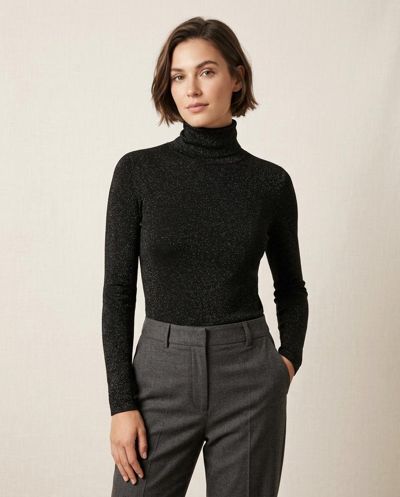 Lands Fashion - Moher | Glittery Cropped Turtleneck Sweater Women