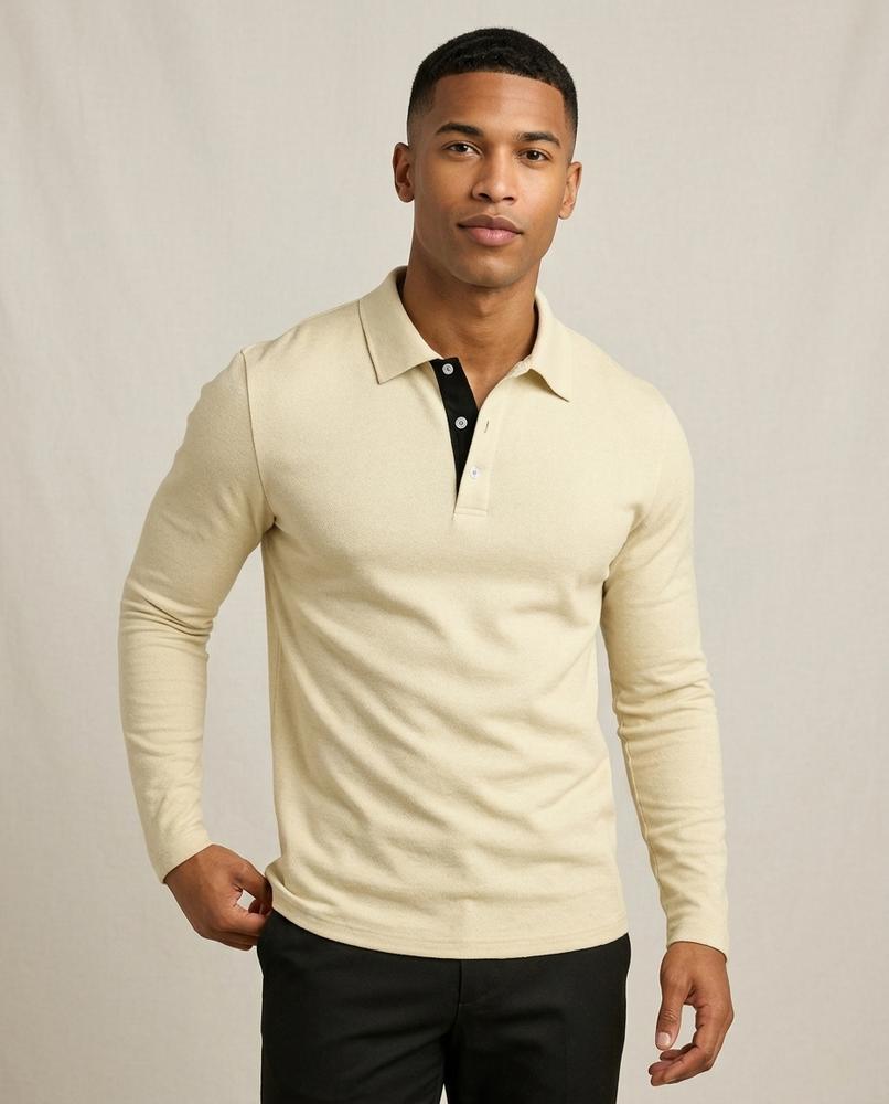 Lands Fashion - Lazot | Long-Sleeved Contrast-Placket Sweater Men