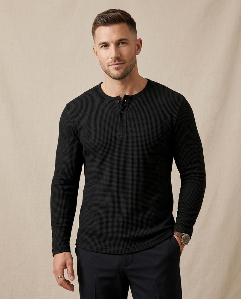 Lands Fashion - Notat | Waffle-Knit Long-Sleeved Shirt Men