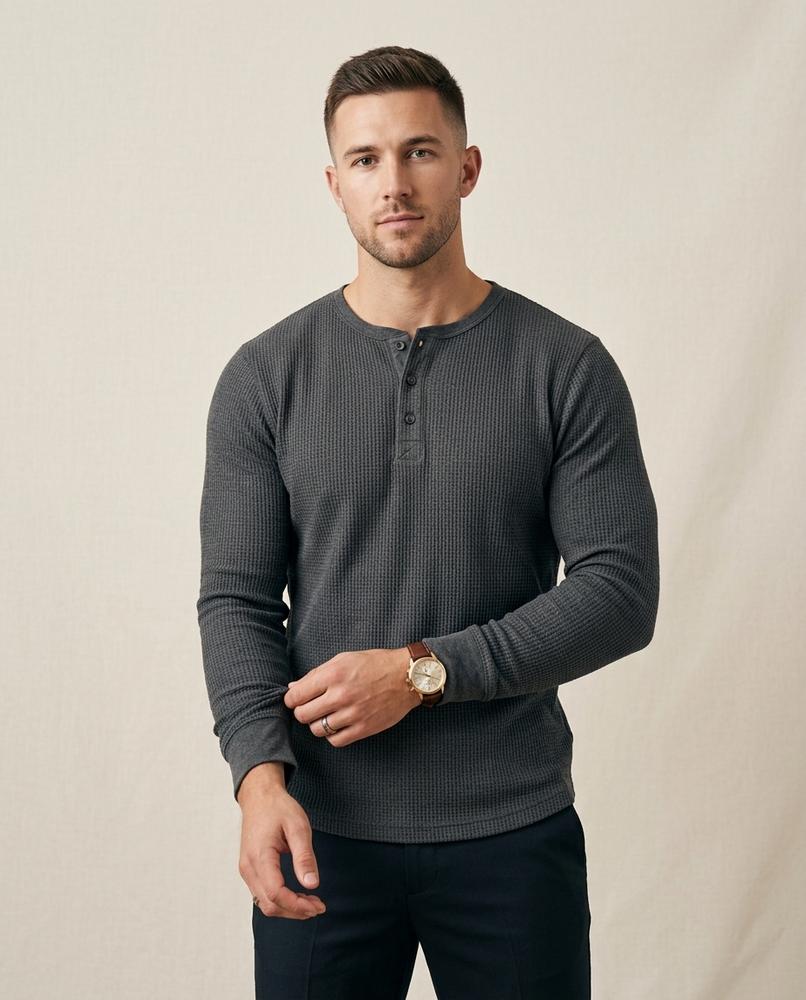 Lands Fashion - Notat | Waffle-Knit Long-Sleeved Shirt Men