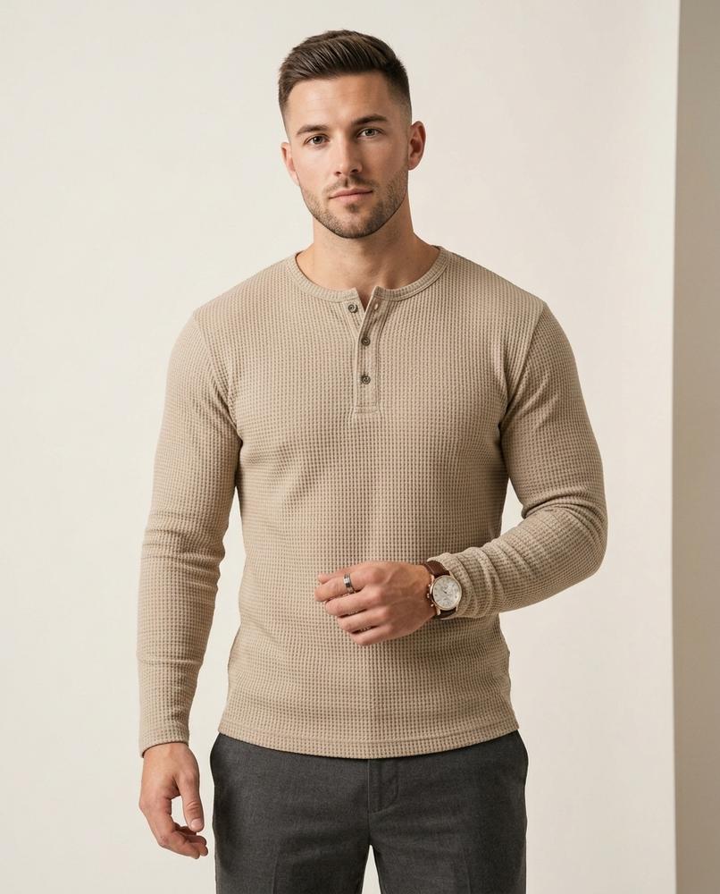Lands Fashion - Notat | Waffle-Knit Long-Sleeved Shirt Men