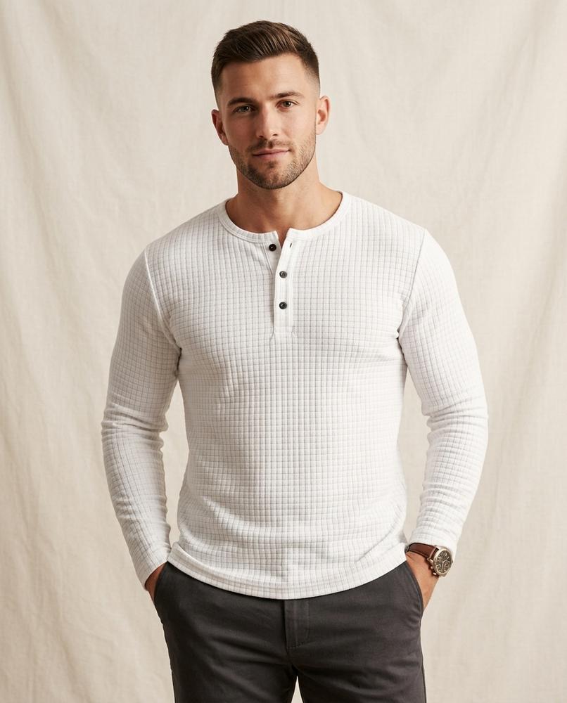 Lands Fashion - Notat | Waffle-Knit Long-Sleeved Shirt Men