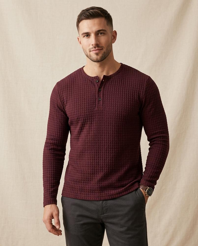 Lands Fashion - Notat | Waffle-Knit Long-Sleeved Shirt Men