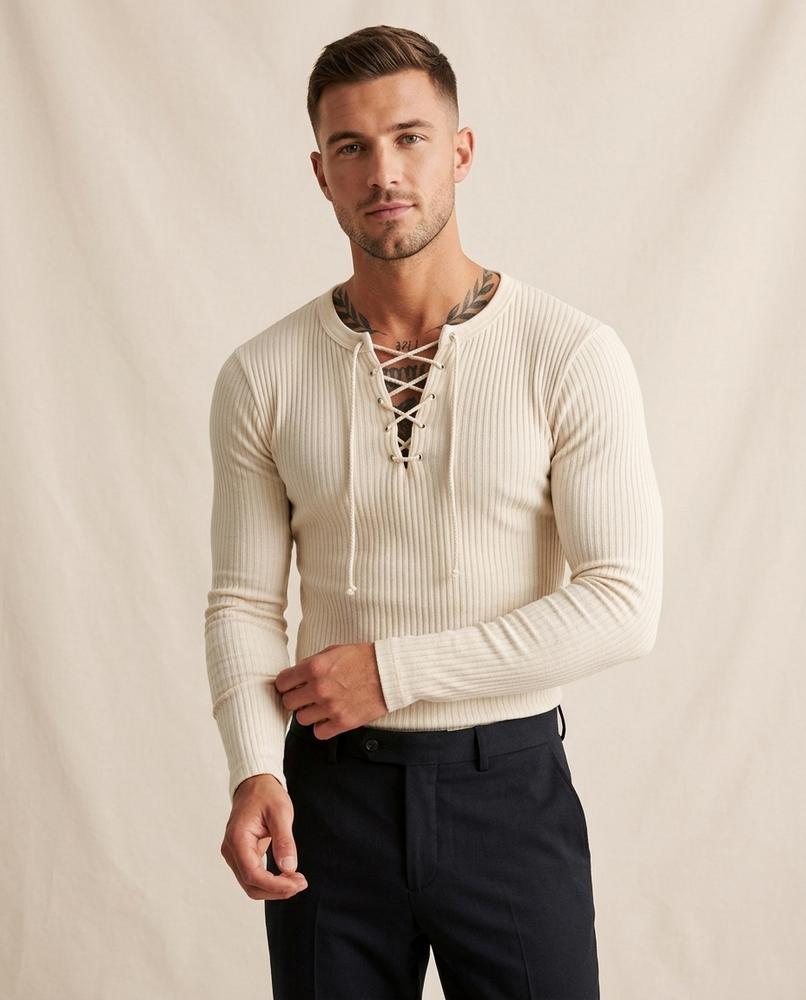 Lands Fashion - Vifat | Rib-Knit Lace-Up Shirt Men