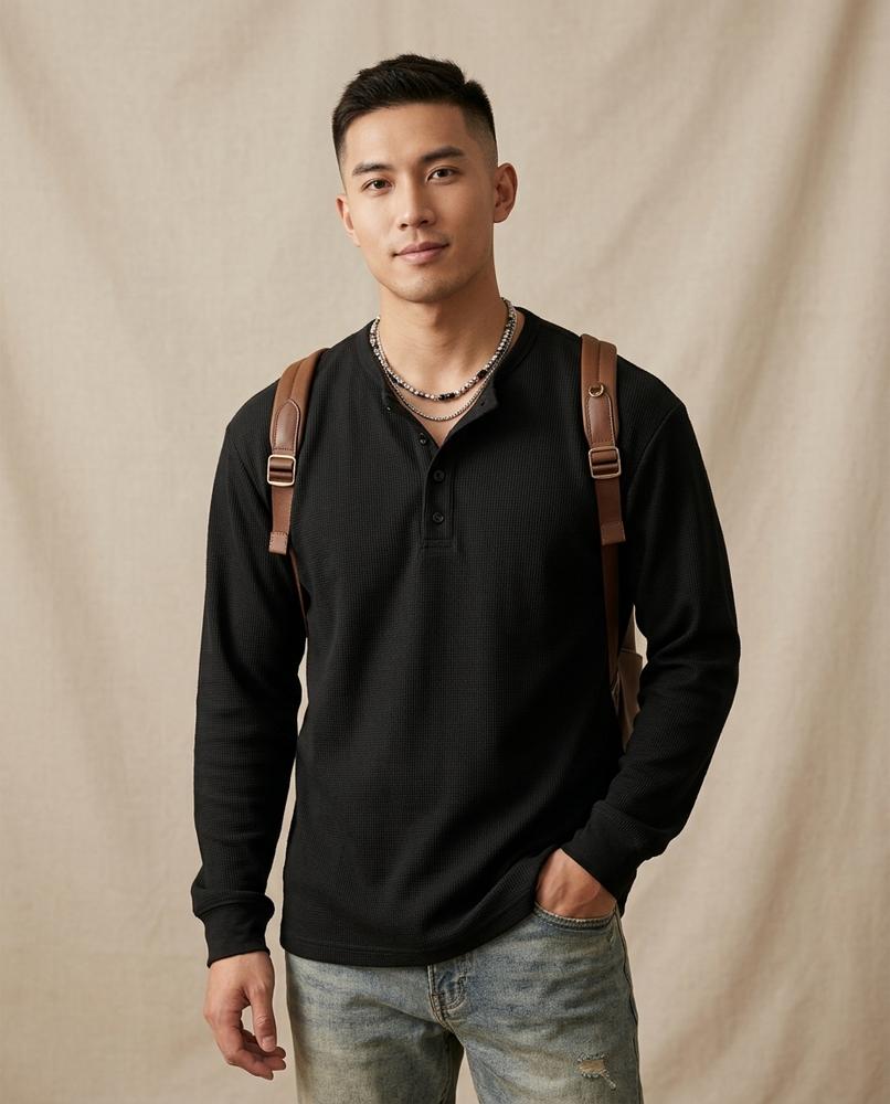 Lands Fashion - Nugas | Waffle-Knit Buttoned-Placket Shirt Men