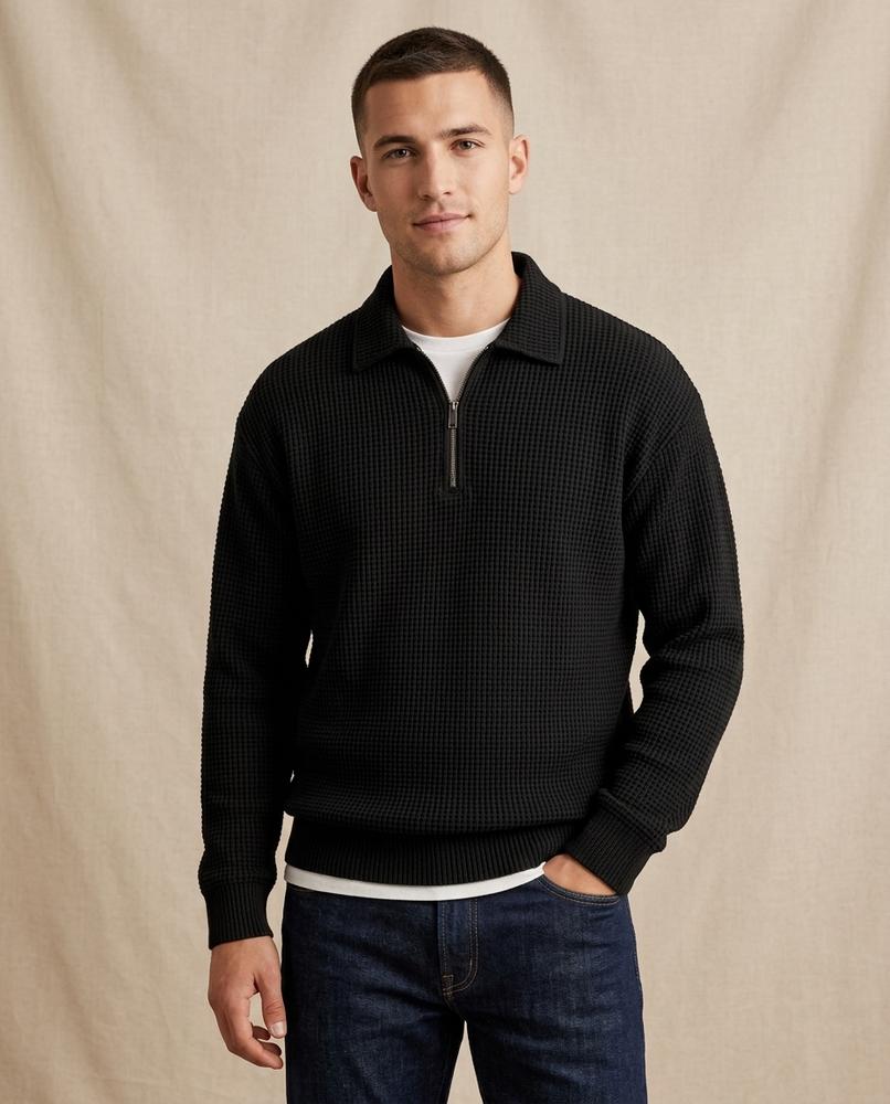 Lands Fashion - Kenar | Waffle-Knit Quarter-Zip Sweater Men