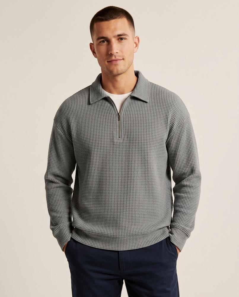 Lands Fashion - Kenar | Waffle-Knit Quarter-Zip Sweater Men