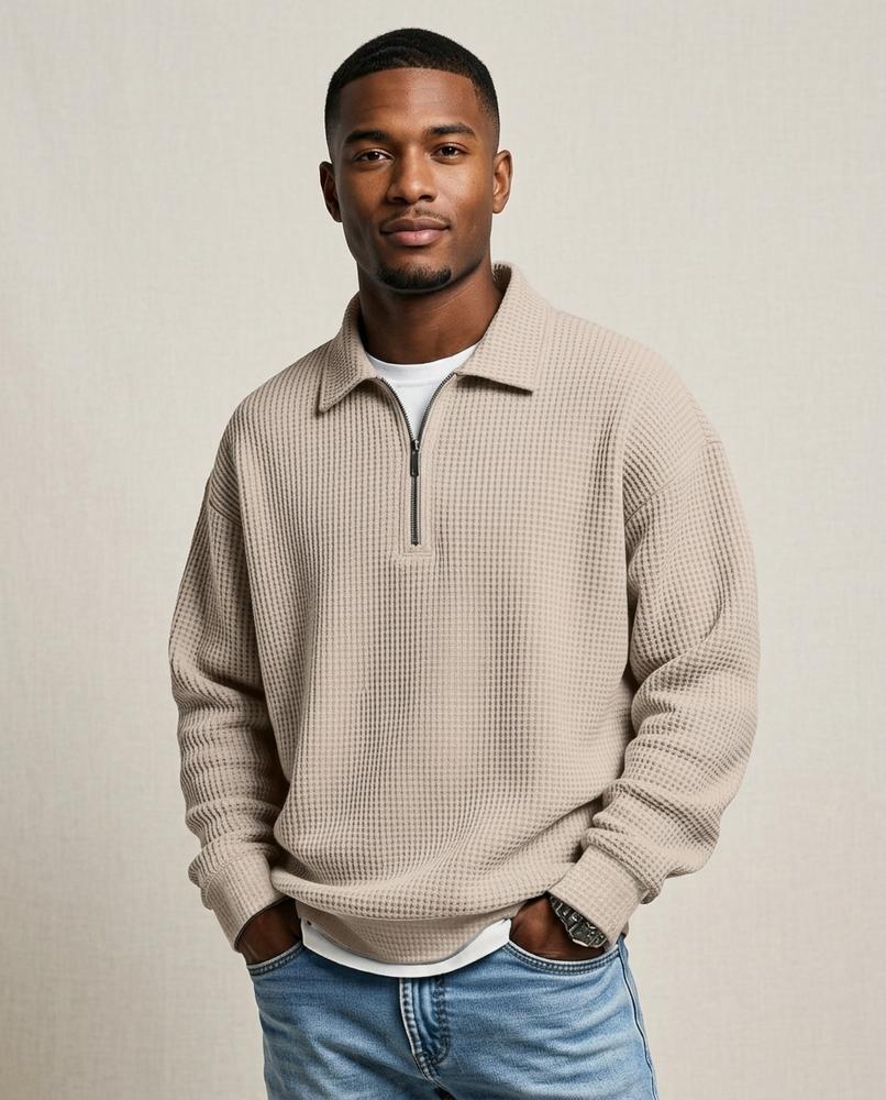 Lands Fashion - Kenar | Waffle-Knit Quarter-Zip Sweater Men