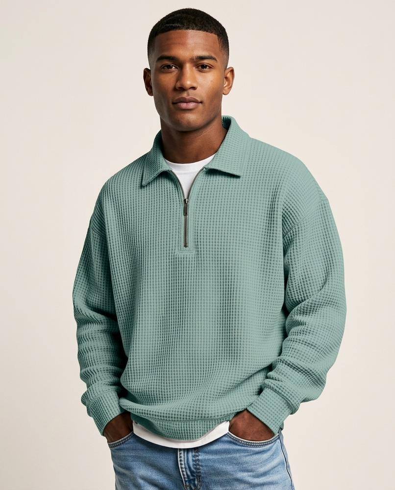Lands Fashion - Kenar | Waffle-Knit Quarter-Zip Sweater Men