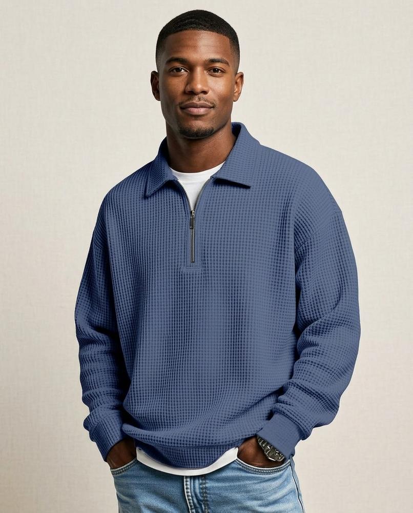 Lands Fashion - Kenar | Waffle-Knit Quarter-Zip Sweater Men