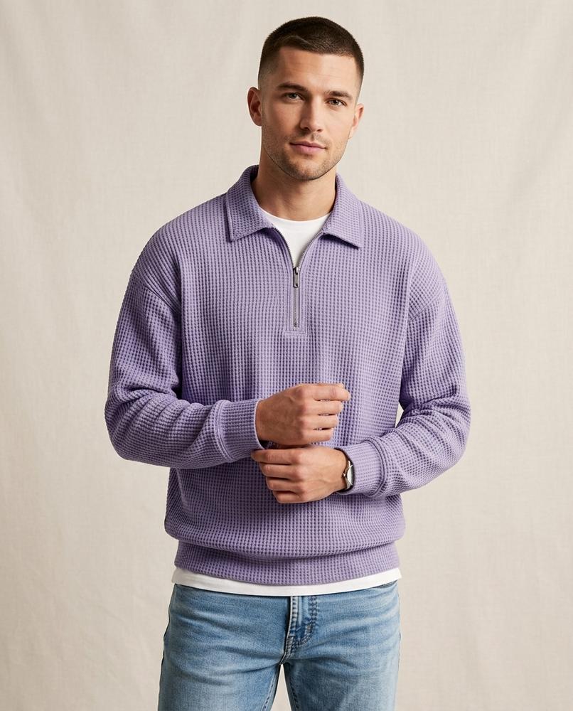 Lands Fashion - Kenar | Waffle-Knit Quarter-Zip Sweater Men