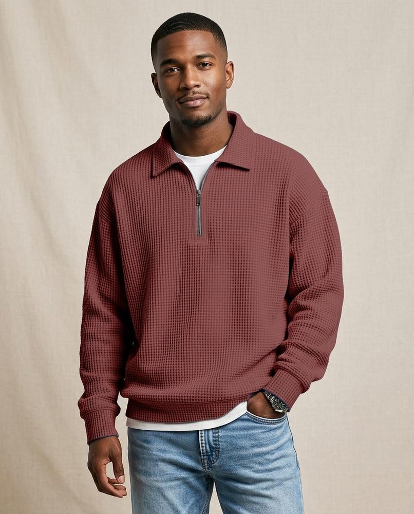 Lands Fashion - Kenar | Waffle-Knit Quarter-Zip Sweater Men