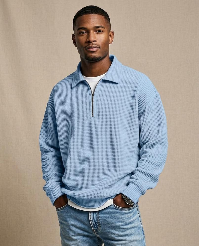 Lands Fashion - Kenar | Waffle-Knit Quarter-Zip Sweater Men