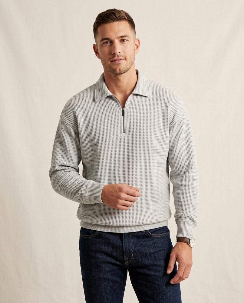 Lands Fashion - Kenar | Waffle-Knit Quarter-Zip Sweater Men