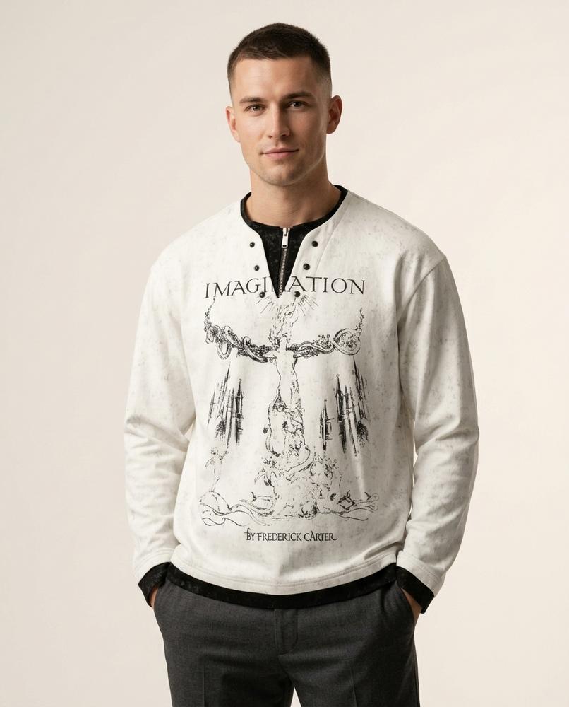 Lands Fashion - Vasov | Graphic Print Henley Neck Sweatshirt Men