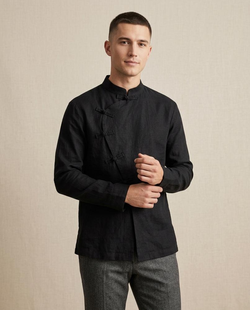 Lands Fashion - Devuk | Asymmetrical Mandarin Collar Shirt Men