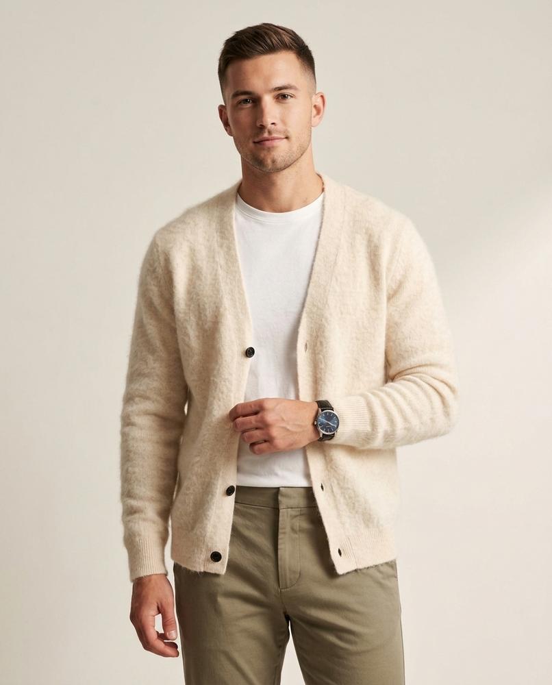 Lands Fashion - Lihol | Fuzzy-Knit V-Neck Cardigan Men