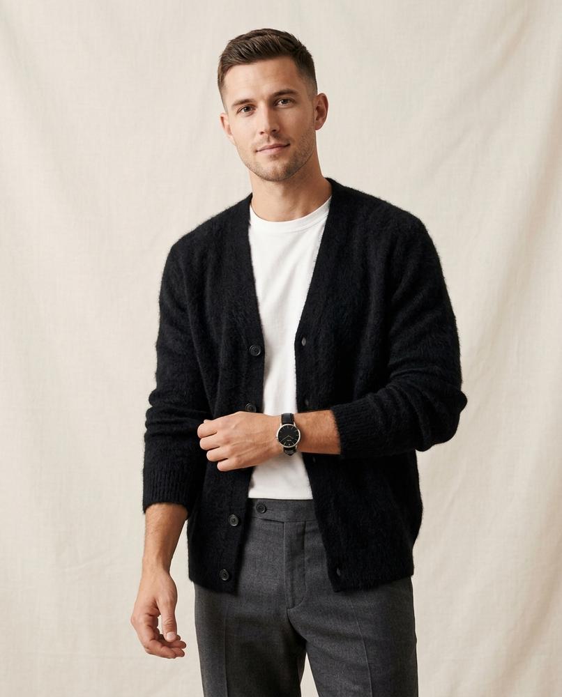 Lands Fashion - Lihol | Fuzzy-Knit V-Neck Cardigan Men