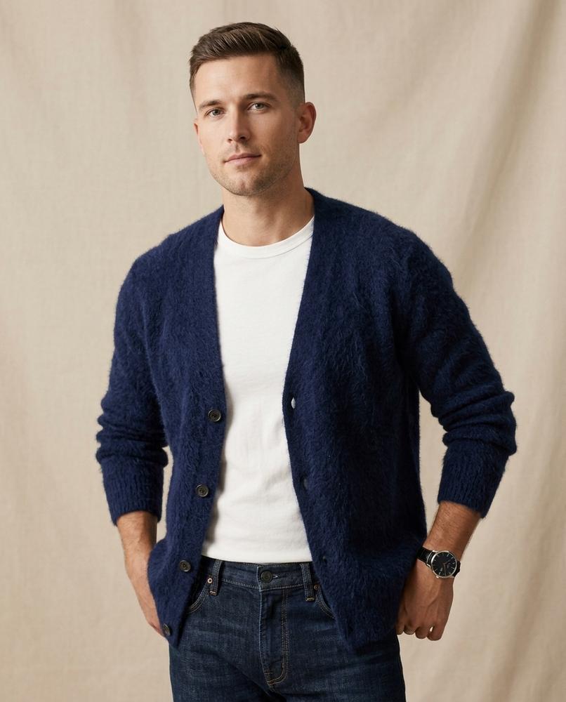 Lands Fashion - Lihol | Fuzzy-Knit V-Neck Cardigan Men