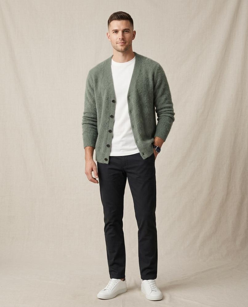 Lands Fashion - Lihol | Fuzzy-Knit V-Neck Cardigan Men