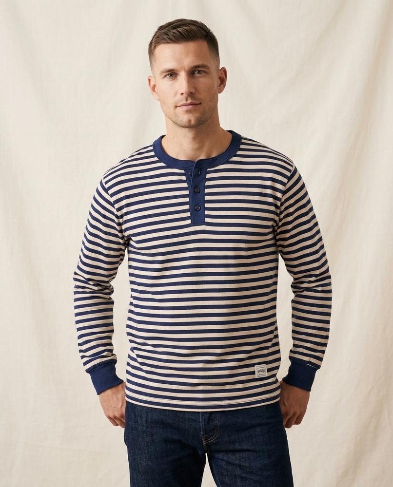 Lands Fashion - Yinid | Striped Henley T-Shirt Men