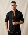 Lands Fashion - Aibol | Lace-Up Slim-Fit Shirt Men