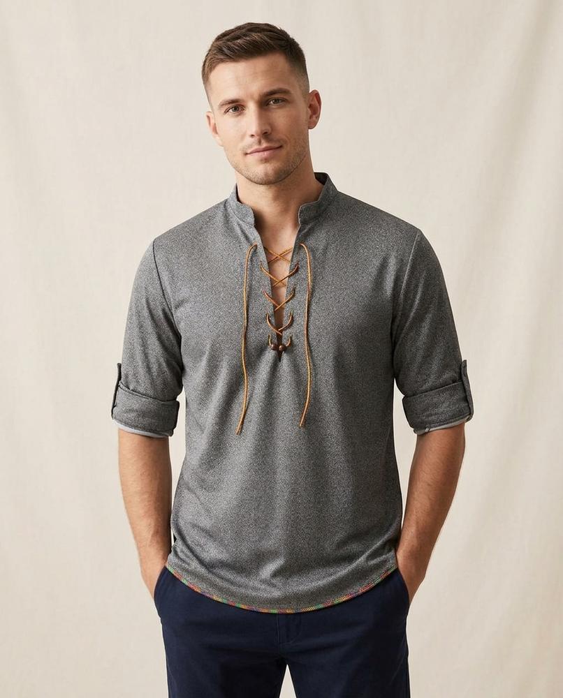 Lands Fashion - Aibol | Lace-Up Slim-Fit Shirt Men