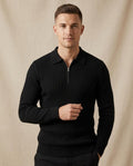 Lands Fashion - Yusad | Rib-Knit Zip-Neck Sweater Men