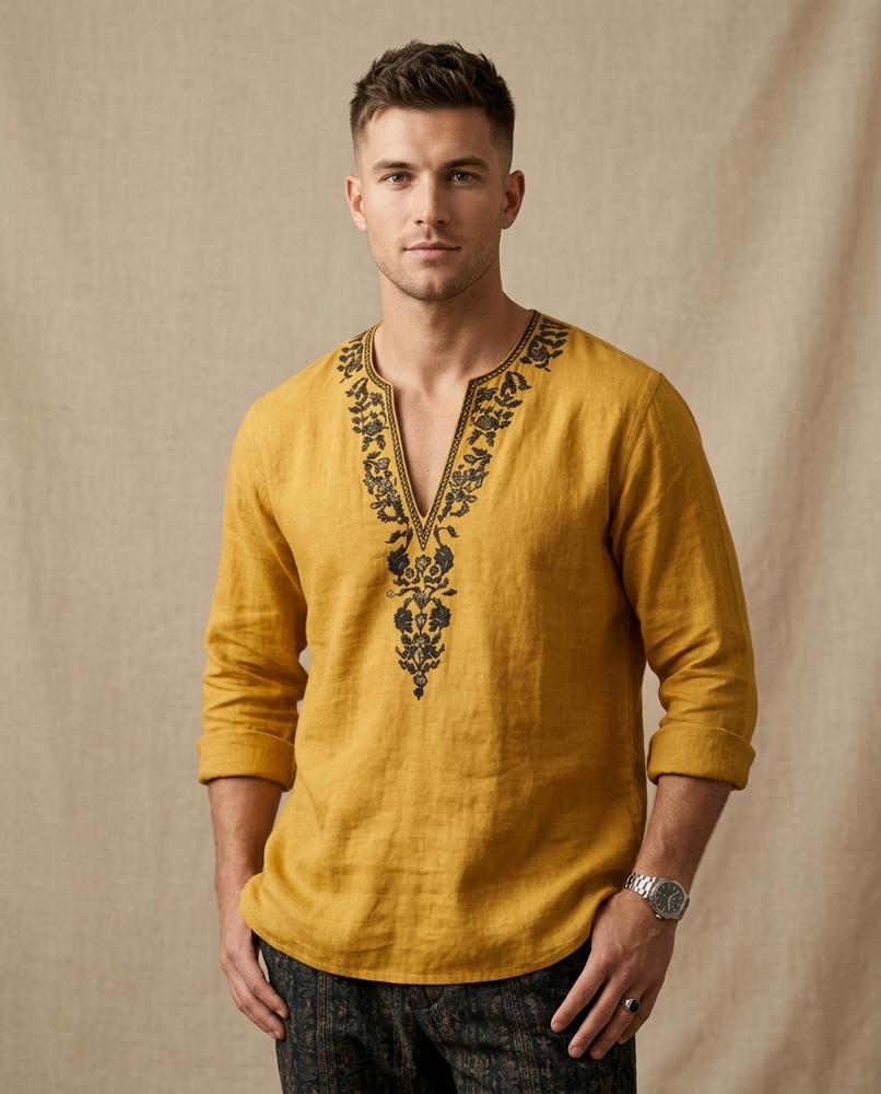 Lands Fashion - Nurad | Embroidered V-Neck Tunic Men
