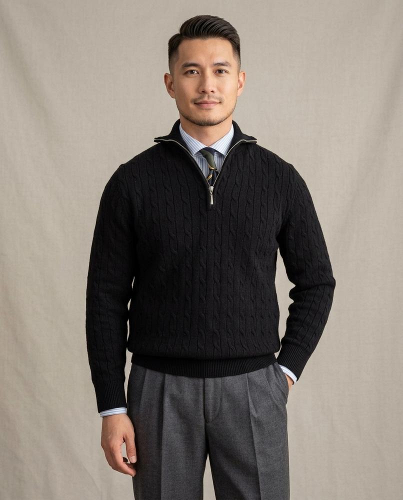 Lands Fashion - Sufar | Cable-Knit Quarter-Zip Sweater Men