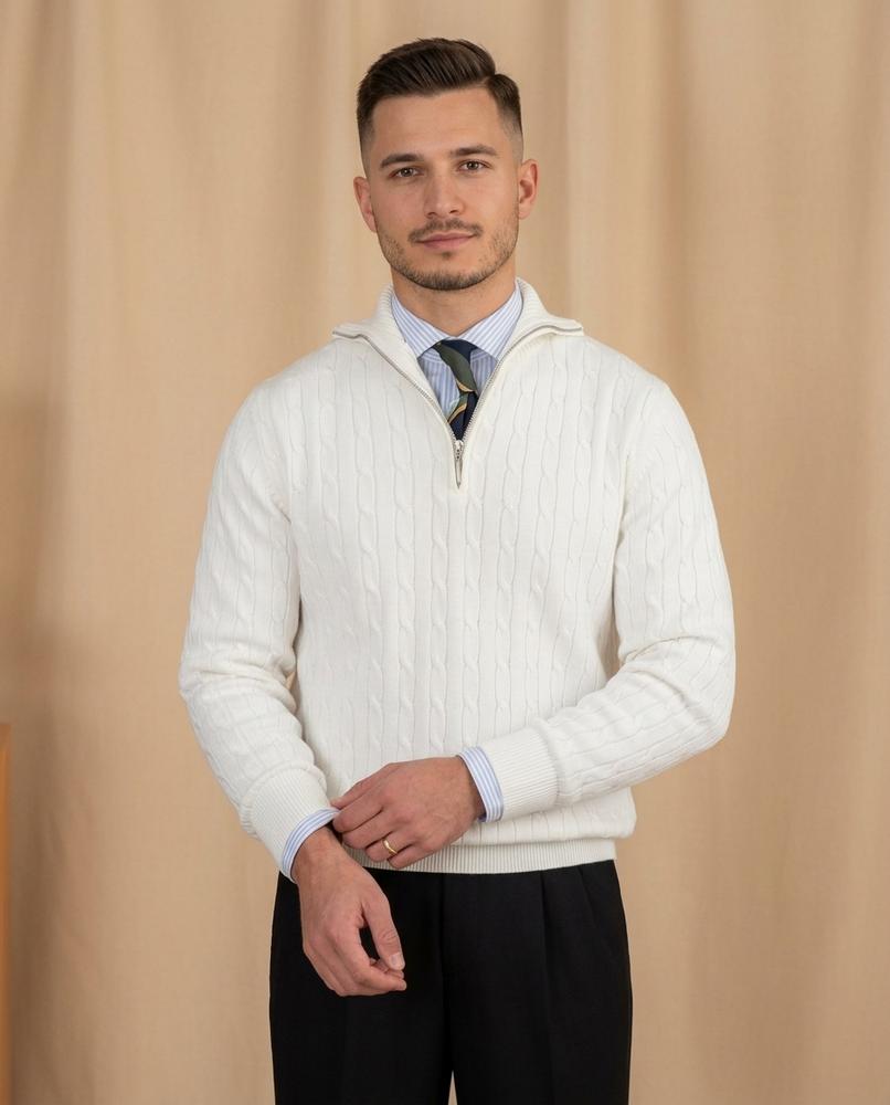 Lands Fashion - Sufar | Cable-Knit Quarter-Zip Sweater Men