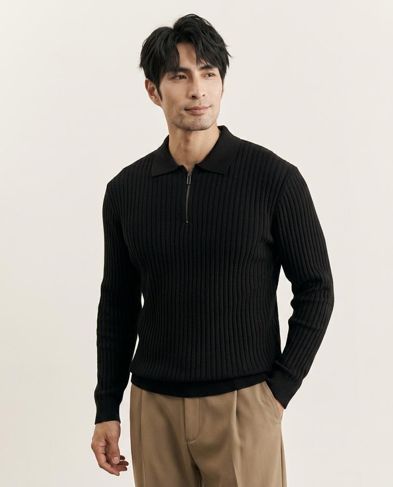 Lands Fashion - Tapul | Rib-Knit Zip-Neck Sweater Men