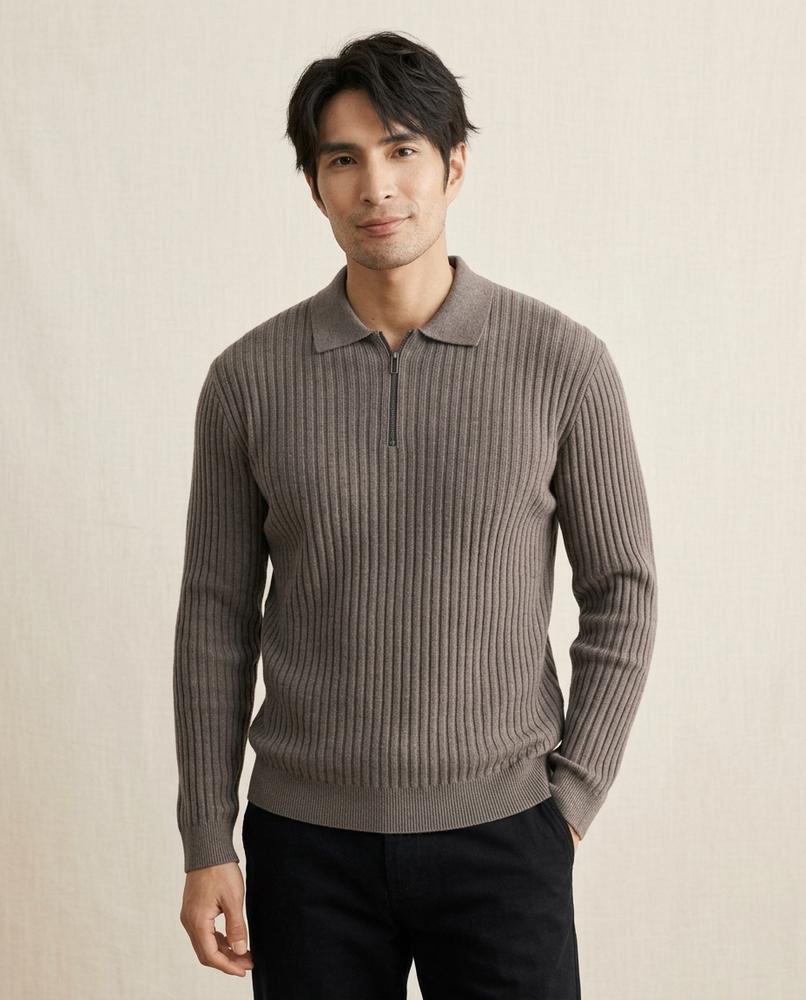 Lands Fashion - Tapul | Rib-Knit Zip-Neck Sweater Men